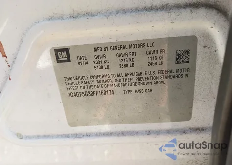 2015 Buick Lacrosse Premium Ii from USA, damaged, VIN 1G4GF5G33FF160174